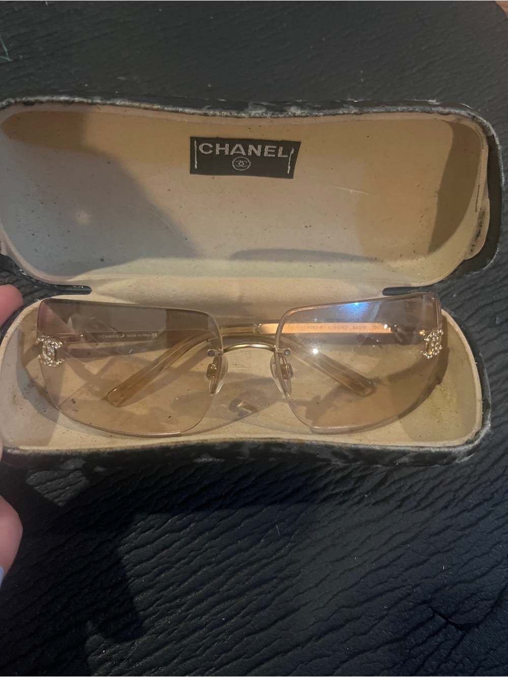 CHANEL Rimless Square Sunglasses in Brown with Gold Accents - Picture 2 of 2